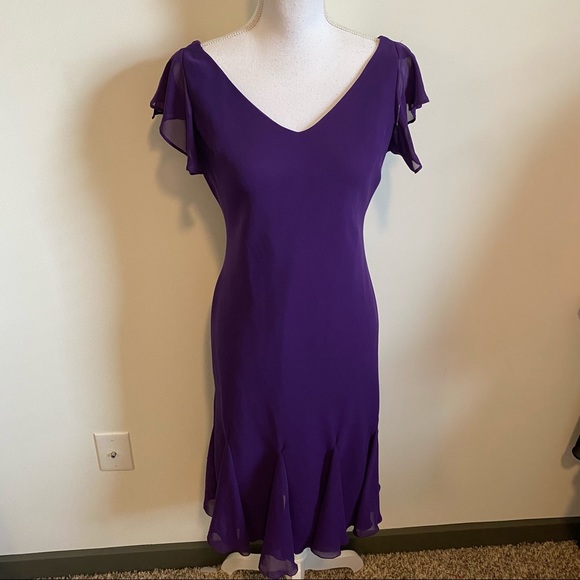 SL Fashions Dresses & Skirts - SL Fashions Purple Ruffle Sleeve Midi Dress
